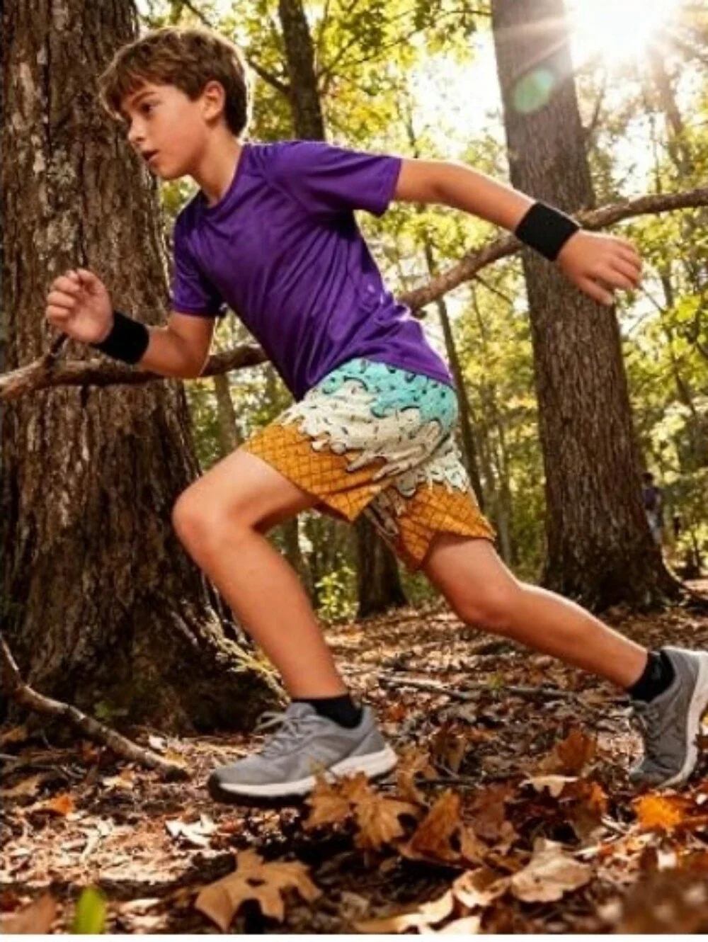 Boys Athletic Shorts Ice Cream Drip Mesh Breathable Green